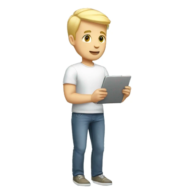 short blonde hair dad tall full body holding tablet sticker