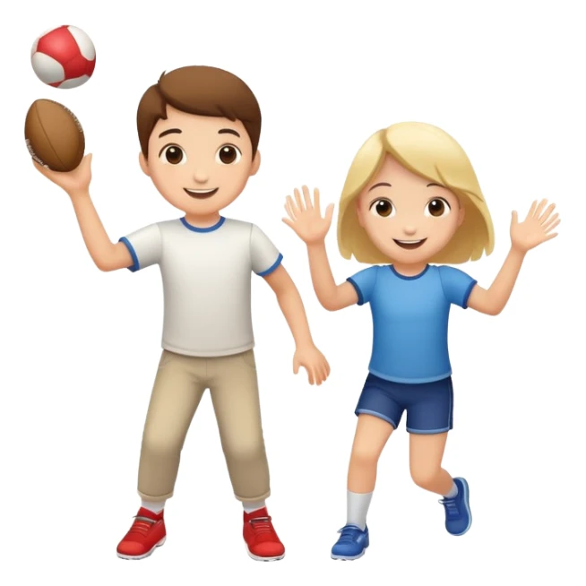two children playing catch, one throwing and one catching a ball, happy and playful sticker