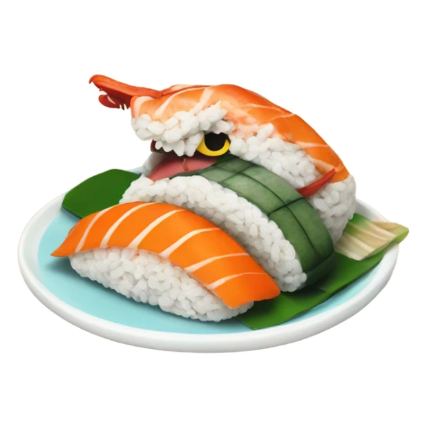 Sushi Dragon Eating Sushi in a Sushi Hoise sticker
