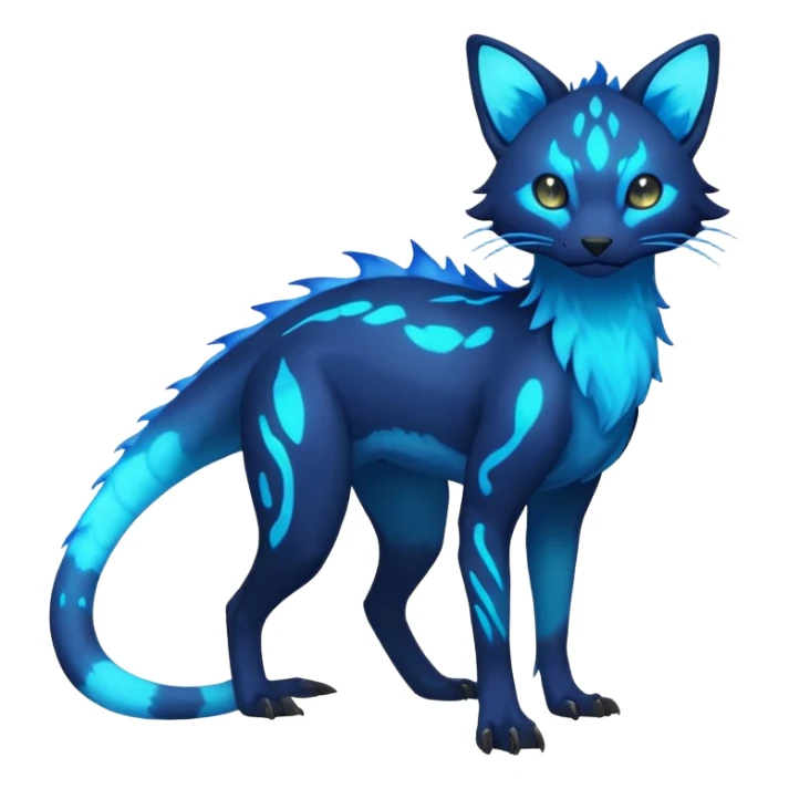 Rare realistic dark-neon glowing bioluminescent edgy badass epic pretty beautiful handsome gorgeous aesthetic colorful vibrant Vernid-Trico-species-Fakemon-creature by LiLaiRa, 4 legs, 1 tail, random markings, (full body) sticker