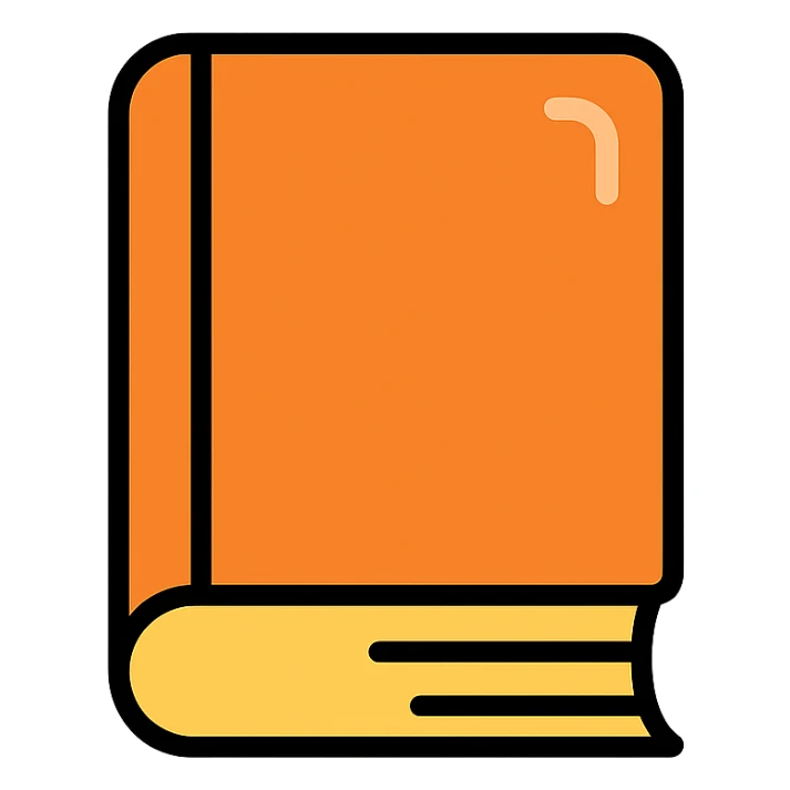 front facing orange book, with a slight shine, orange cover sticker
