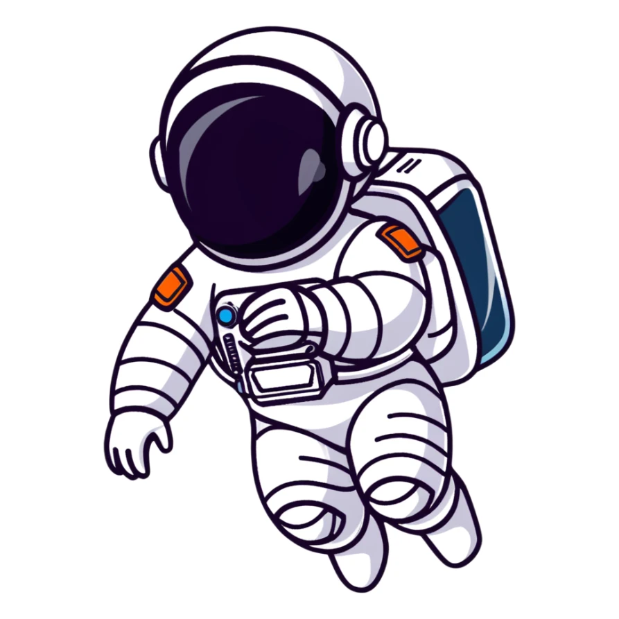 Futuristic astronaut in a high-tech spacesuit, sleek helmet with reflective visor, detailed sci-fi armor, heroic silhouette, dynamic diagonal motion lines sticker