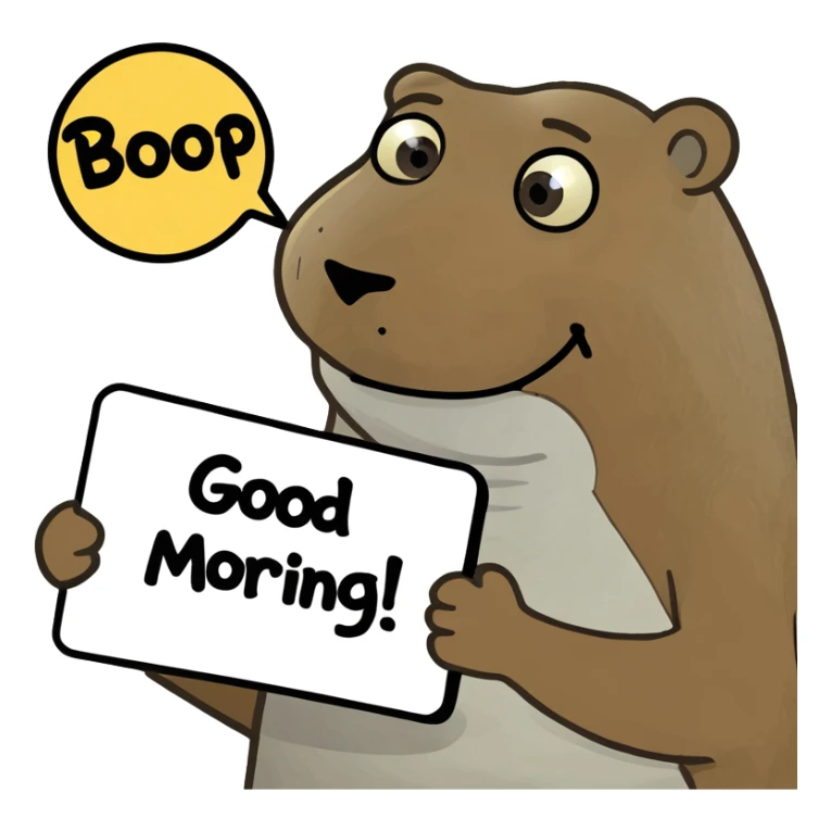 Beaver holding good morning sign sticker