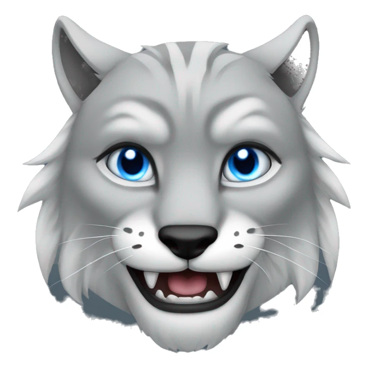Grey lynx male blue eyes growling fangs sticker