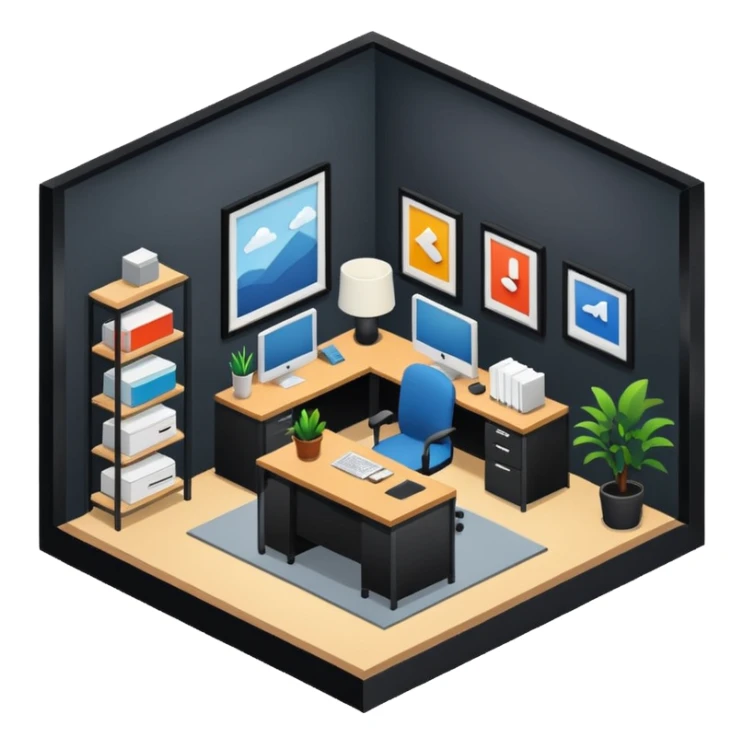 office room of designers isometric sticker