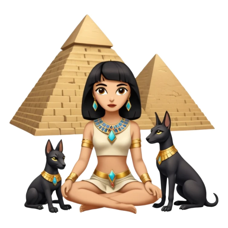 Kindly mannered Elizabeth Taylor cleopatra Protecting spell silky black-haired tiny statuette scale feral Anubis and pyramid scenery stone-age cracked irregular dwelling  sticker