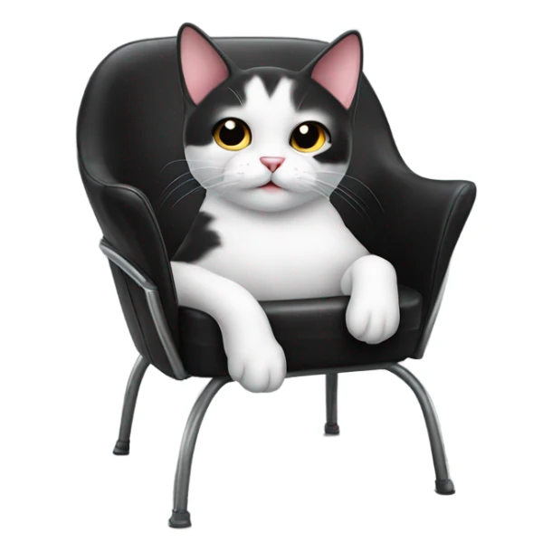 cute black and white cat laying on a big modern black leather and metal chair  sticker