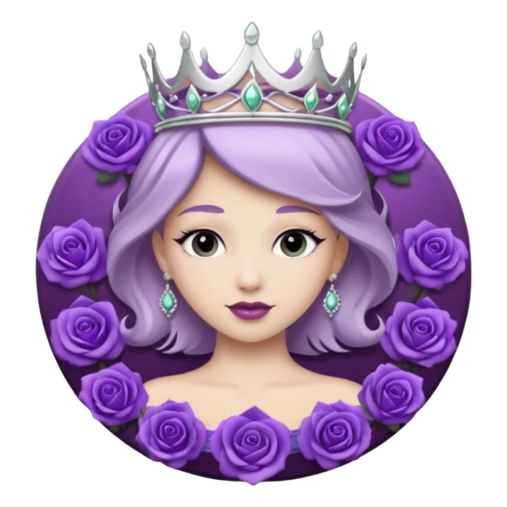 Purple rose flower, silver circle plaque, silver tiara sticker