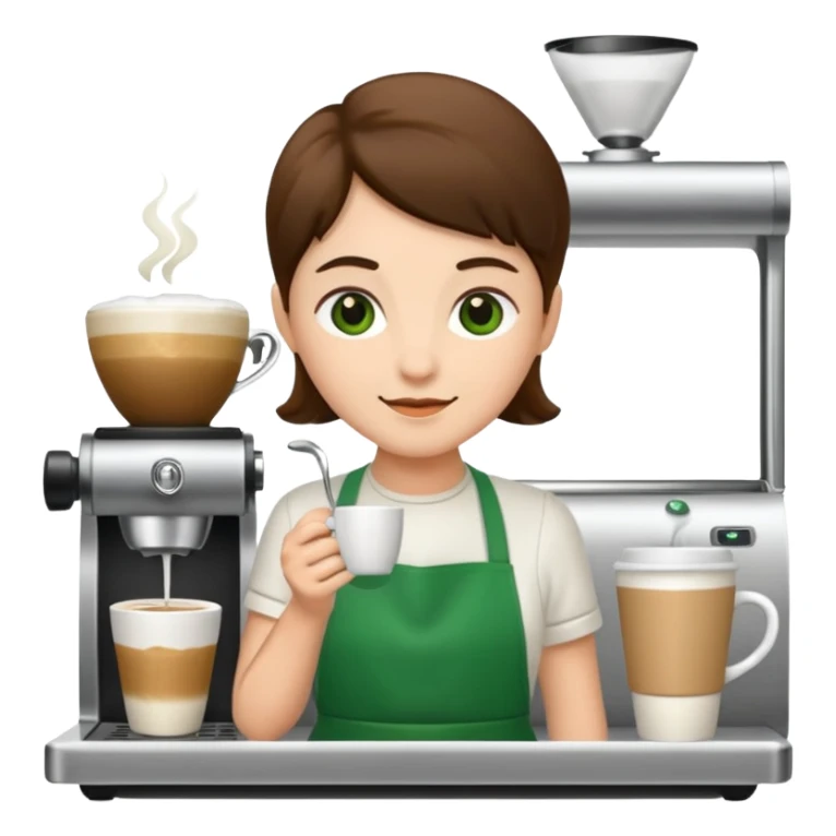 Barista + green apron + latte cup sticker