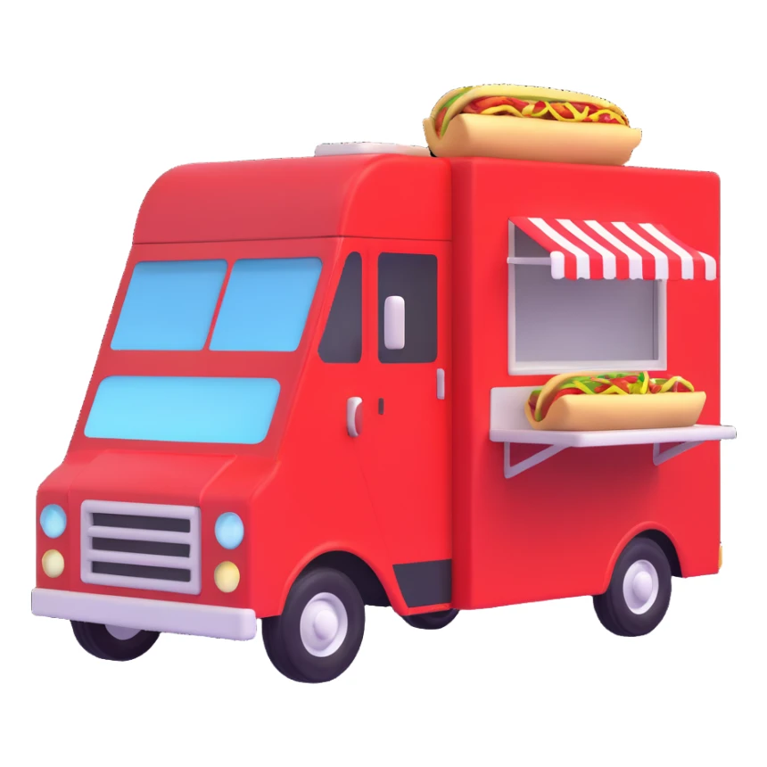 generate me a 3D red truck shawarma food truck sticker
