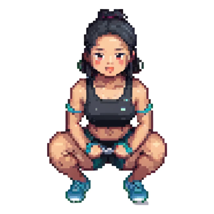 Asian person doing squats in gym attire sticker