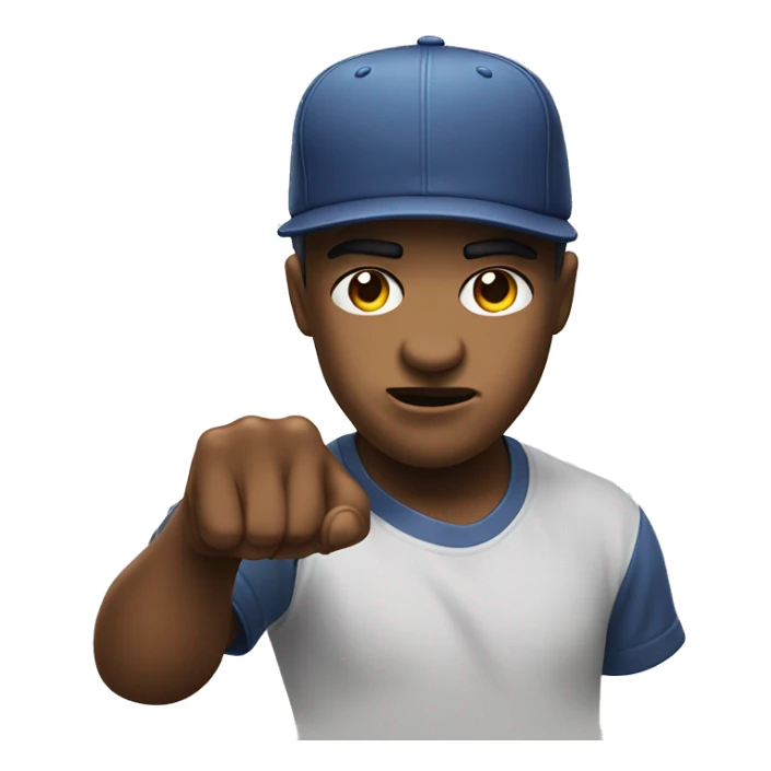 Head wearing SnapBack backwards and biting lip and pointing a finger gun sticker