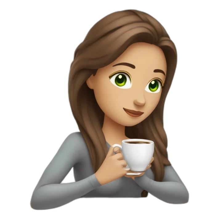 Yoga Woman long brown hair green eyes drinks coffee sticker