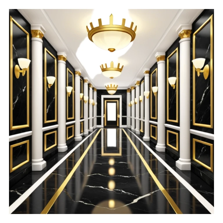 Luxurious black marble hallway with gold and white accents  sticker