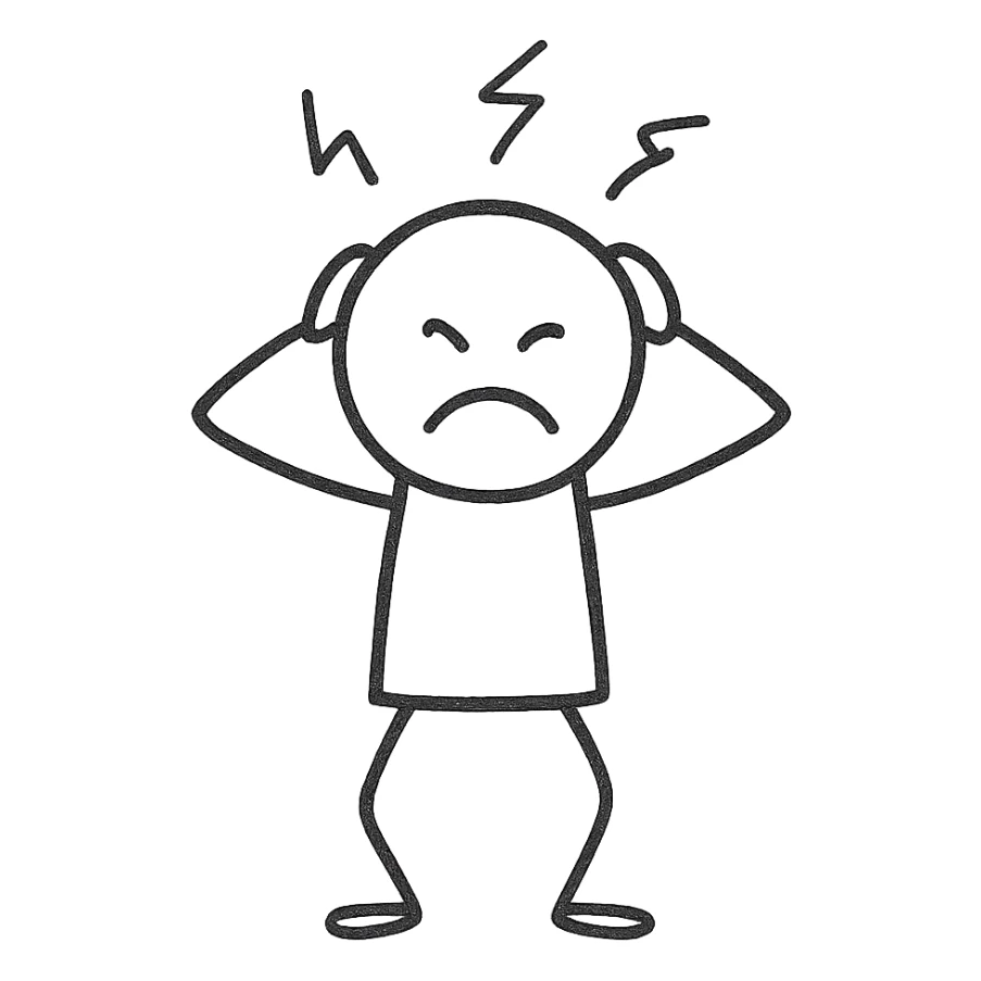 stick figure with hands on head, showing frustration sticker