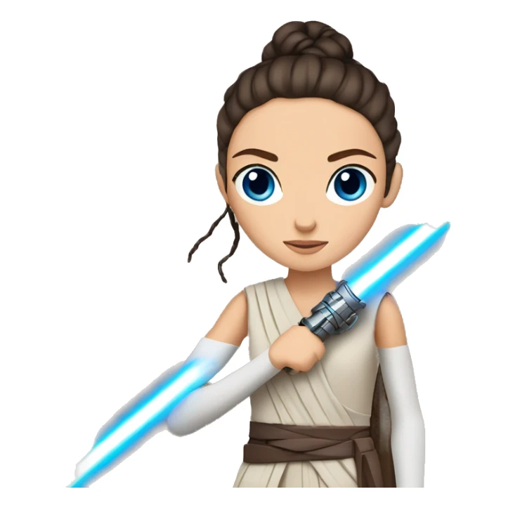 star wars rey with blue eyes and braids and light saber sticker