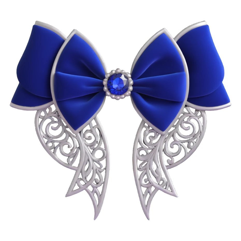 gothic bow, black velvet, silver filigree, deep sapphire gemstone, ornate and dramatic sticker
