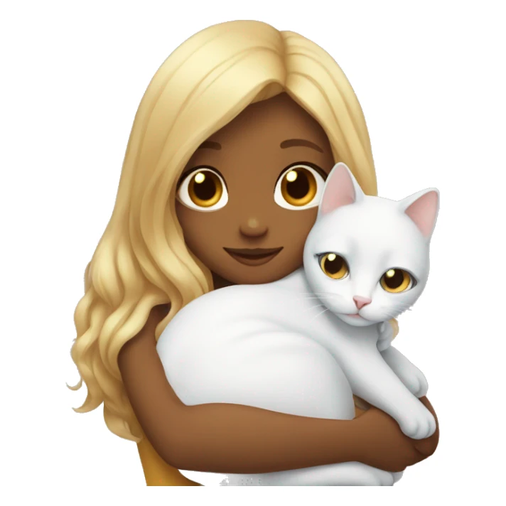 Honey skin girl hug white cat sticker