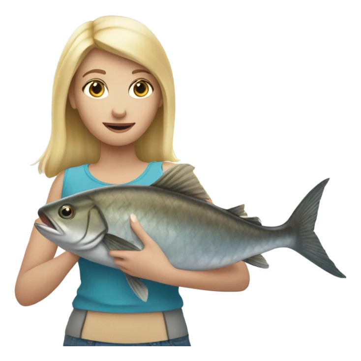 Blonde girl fishing big fish  sticker