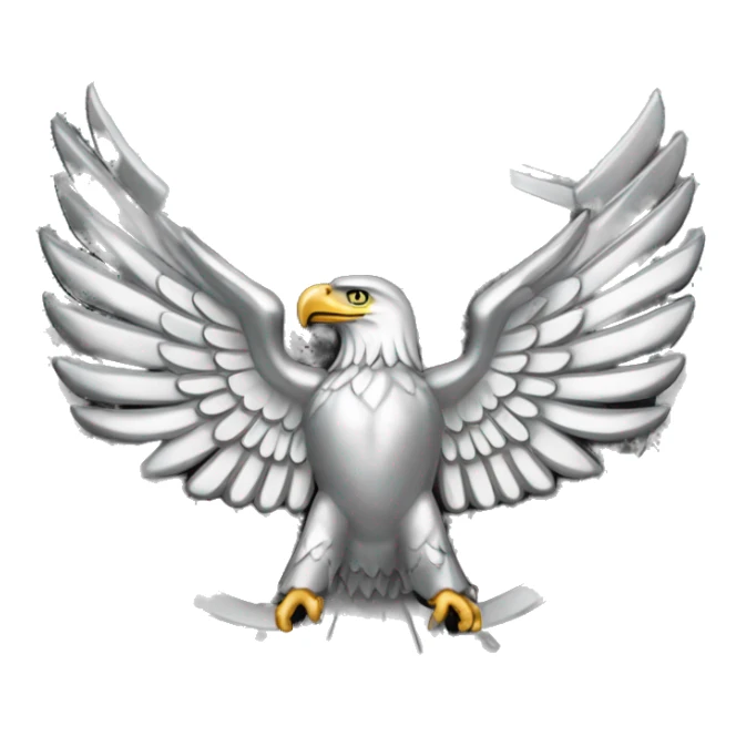 Create an emoji of a US Army O-6 Colonel insignia: a silver eagle with outstretched wings, clutching arrows and a shield on its chest. Ensure it is distinctly silver. sticker