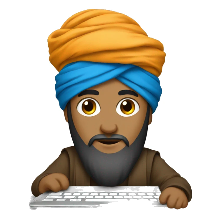 A caliph with turban writing in a laptop sticker