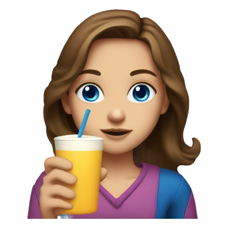 Girl with brown hair and blue eyes drinks a match  sticker
