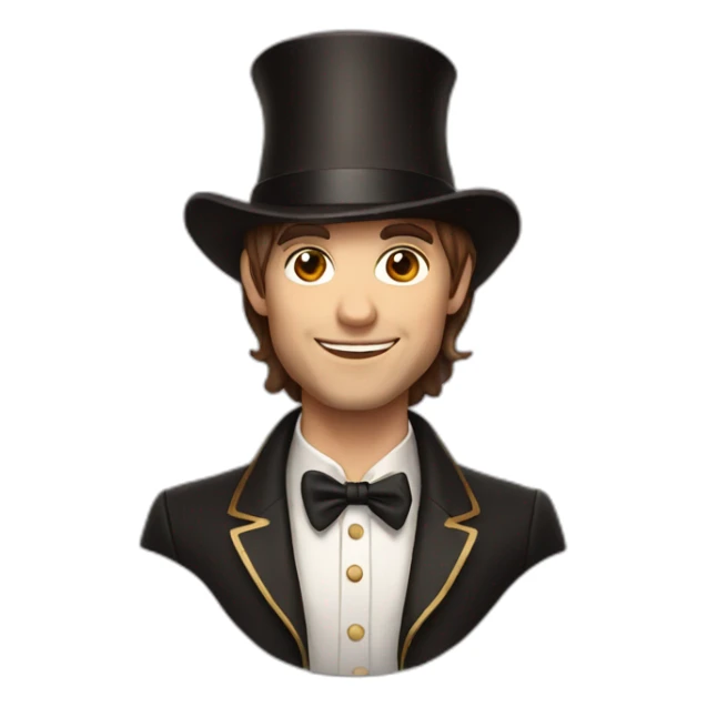 magician with side bangs, brown hair with magician hat sticker