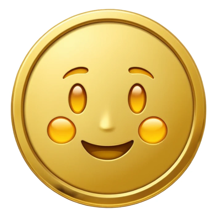 gold coin, classic round, emoji style, no text sticker