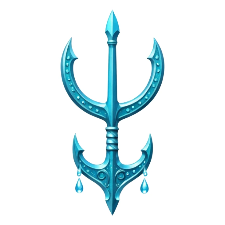 Cyan Poseidon's trident with glitter and water effects around it. sticker