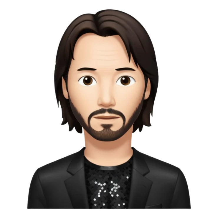 Keanu Reeves with dark brown hair, black sequin outfit sticker