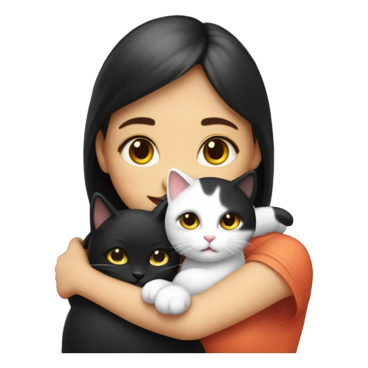 Girl hugs tricolor  and black and white two cat sticker