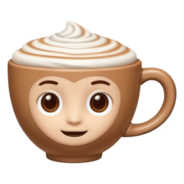 A 3D cartoon cappuccino cup with thick milk foam and light cocoa dust, no saucer, smooth ceramic texture, warm soft lighting, Memoji-style. sticker