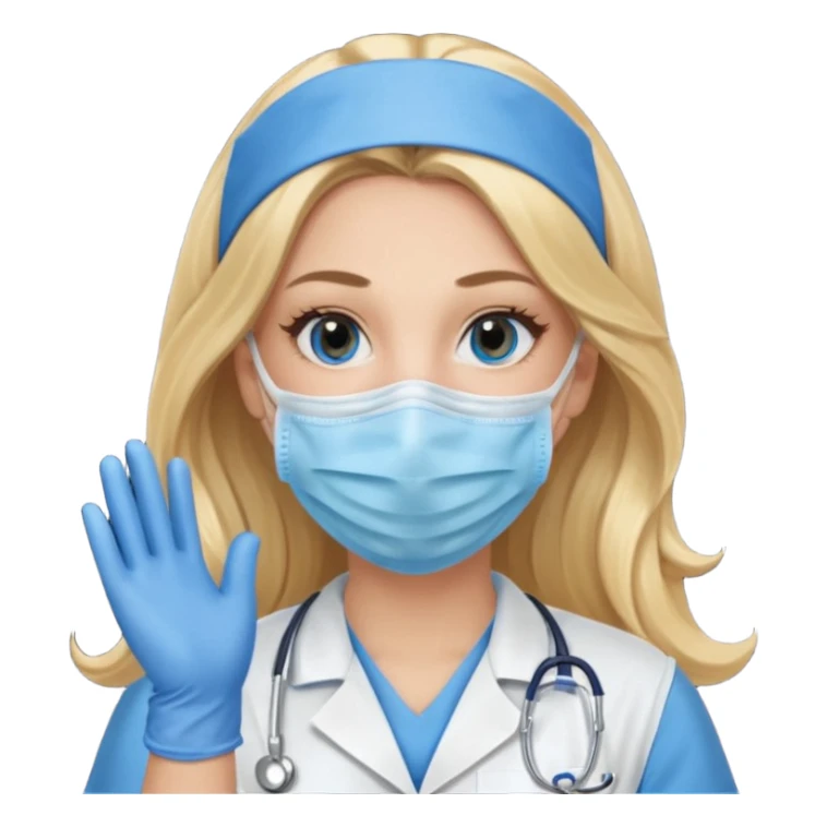 enfermera rubia con pelo largo, con mascarilla y guantes azules sticker