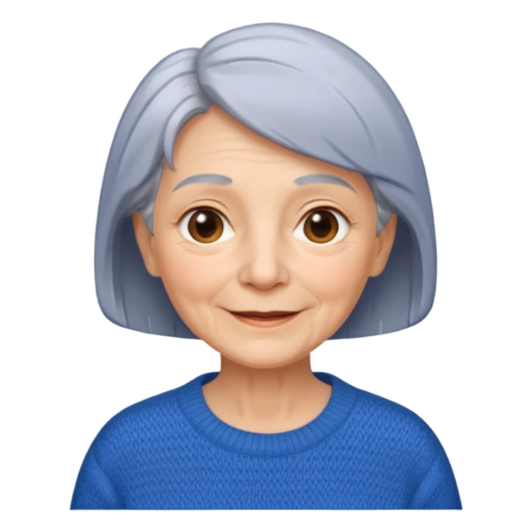 Old woman, happy, blue sweater, short straight hair
 sticker