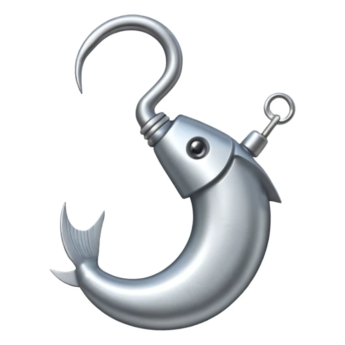 fishing hook emoji, metallic look sticker