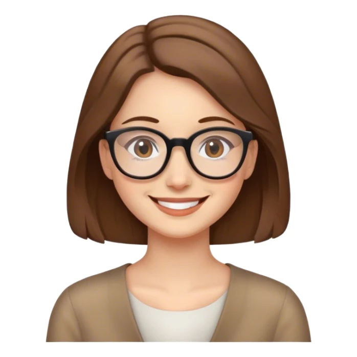 lady with brown hair, shoulder length and glasses, smi sticker