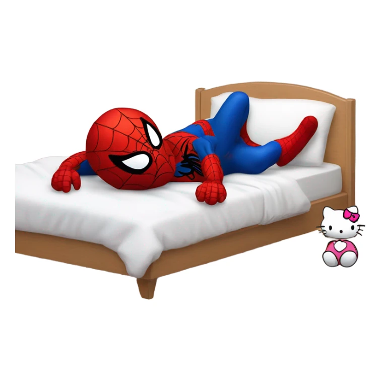 spider man sleeping bed with hello kitty next to him not sexy  sticker