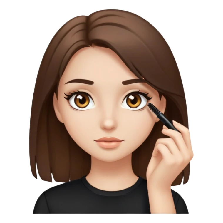 light brunette girl, brown eyes, black shirt, mascara on eyes sticker