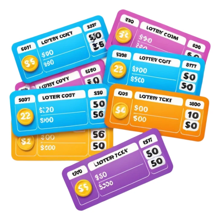 Create blank lottery coupons fanned out, clean and colorful, with different header colors and simple grid sections. No numbers, no text—just empty fields and a lottery-ticket layout. Bright, modern, and on a neutral background. sticker