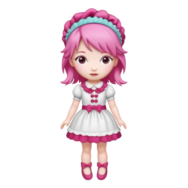 Isolated detaile illustration incredibly raspberry torte doll figurine full body with pink hair and a raspberry hairband sticker