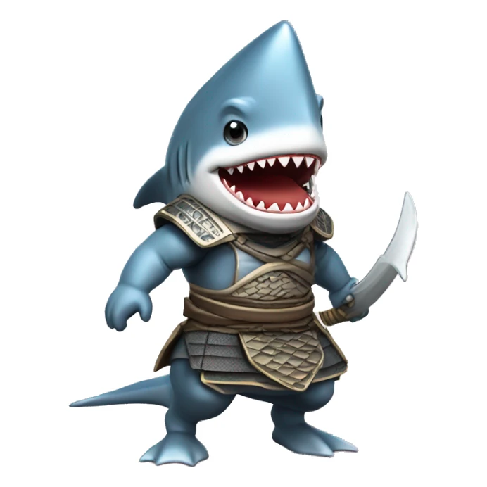 A fully chromed figurine of a shark in a samurai outfit. sticker
