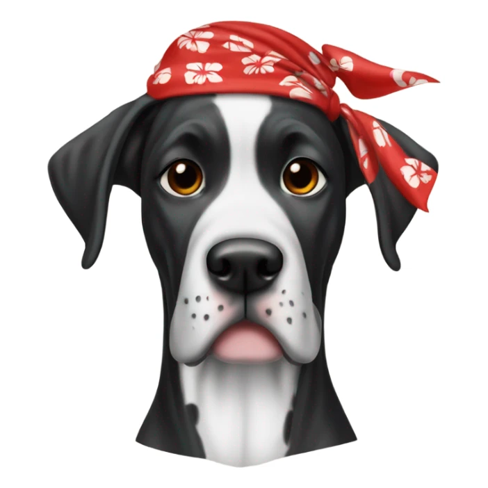 Black whit Great Dane with Hawaiian red bandana sticker