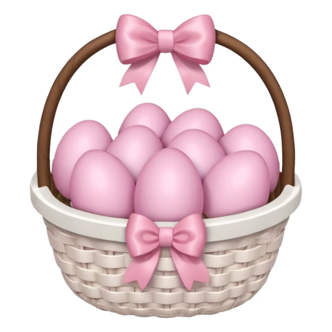 white basket full of light pink easter eggs with a light pink bow at the center sticker