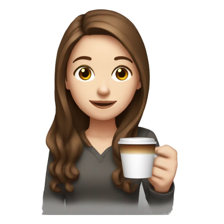 White girl, with brown hair, holding coffee sticker
