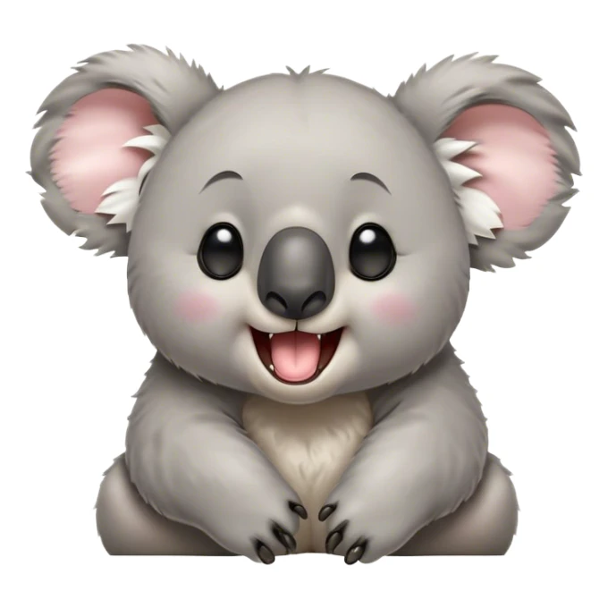 Cinematic Cute Yawning Koala Portrait Emoji, Head tilted slightly with a dramatic, wide-open yawn, showcasing a soft, downy grey fur with drooping ears and round eyes barely open in drowsy contentment, Simplified yet irresistibly adorable features, highly detailed, glowing with a soft, cozy glow, high shine, relaxed yet expressive, stylized with a touch of gentle whimsy, bright and endearing, soft glowing outline, capturing the essence of a sleepy yet affectionate koala, so drowsy it feels like it could stretch out of the screen and curl up for a nap! sticker