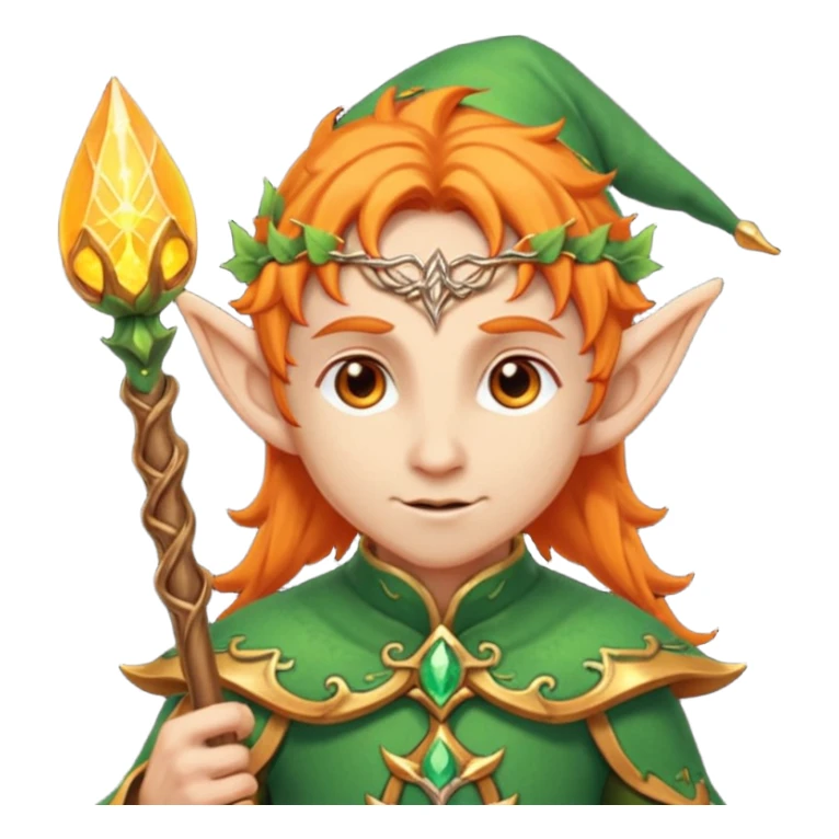 Orange Haired Elf, old Mage elf with glowing orange staff sticker