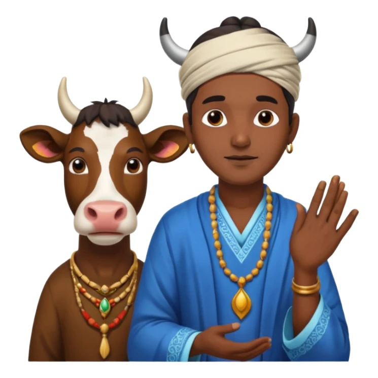 Indian man worshipping cow sticker