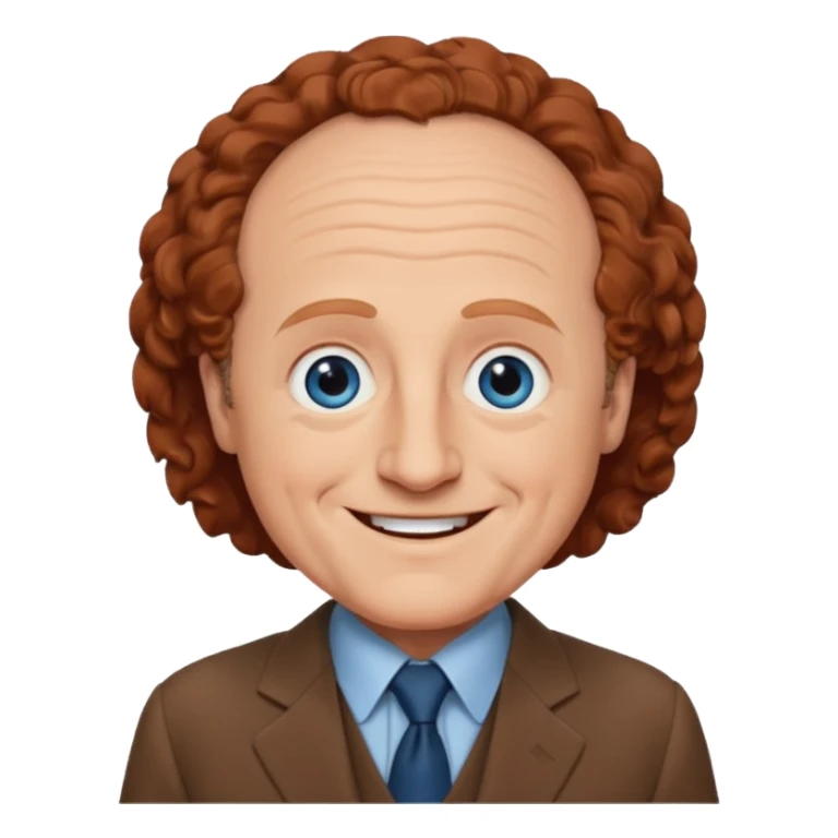 Larry Fine from the Three Stooges with blue eyes, reddish brown hair, brown suit sticker