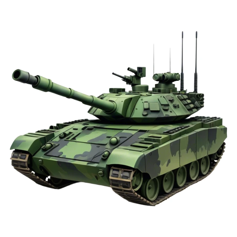 T-90M (2022) – Cinematic-realistic T-90M tank, its angular black and green camouflage slicing through a muddy battlefield. The reactive armor panels gleam under missile flashes, and its remote-controlled machine gun turret swivels as it advances through a smoldering village, leaving deep tracks in the scorched earth. sticker