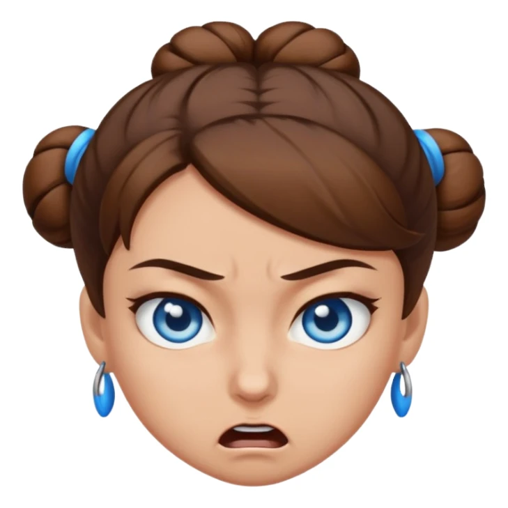 girl with blue eyes, brown hair in an angry brown bun sticker